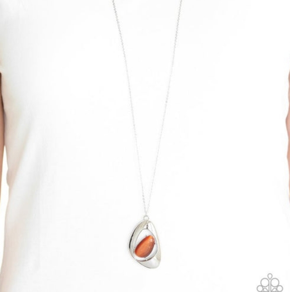 3/$10 Asymmetrical Bliss Paparazzi Silver Orange Minimalist Pendant Necklace - Picture 1 of 3